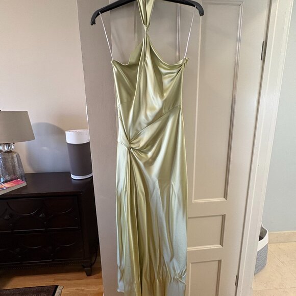 Laundry By Shelli Segal Dresses & Skirts - Vintage Y2K Sage Green Satin Halter Gown – Draped Cowl Neck Formal – Old Hollywo